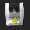 50pcspack 20x32cm Carry Out Smile Gift Bag Retail Supermarket Grocery Shopping Plastic Bags With Handle Food Packaging 220704