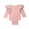 4Color Born Baby Girl Clothes Tops Långärmad solid ruffles Romper Sunsuit Outfit Set 220525