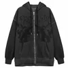 Anime print Gothic Streetwear Long Sleeve Black Zip Hoodie Y2k Grunge clothes Sweatshirt Korean Fashion Punk Sport Coat Pullover 220726