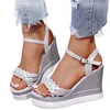 Women Summer Wedge Heel Sandals Platform Sandals Strap Open Toe Chunky Bottom Casual Shoes gold silver pink sandals 10cm 220421