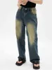 Gele modder Amerikaanse retro jeans vrouwen zomer dun een recht losse hoge taille dweil dweilen brede pijpen neutrale broek denim broek vrouwelijk T220728