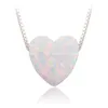 Pendant Necklaces Wholesale OP17 White Heart Opal Necklace 925 Silver Box Chain For WomenPendant