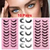 Cat Eye False Eyelashes Fluffy Russian Curling Lashes Volume Strip Thick Large Curved Dramatic Faux Mink Lashes 10 Pairs Pack Fake Eyelash