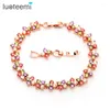 Link Chain Design Color Gold Rose Women Bracelet Lucky Flower Jóias de casamento Multicolor CZ Stones WholesalelinkLink Lars22