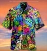 Men's T-Shirts Hawaiian Shirts Foe Men Colorful Mushroom Short Sleeve Button Up Cartoon Summer Oversize For Women 5xlMen's