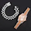 Wristwatches Hip Hop Men Women Crystal Square Tennis Chain Necklaces Set Bling Rhinestones Iced Out Bracelet Watch Jewelry Hect22