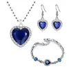 Brincos Colar Titanic Heart of Ocean Chars for Women Peach Blue Crystal Zircon Jewelry Conjuntos de jóias de noivado de casamento feminino