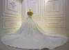 Luxury Long Sleeve Sequined Ball Gown Wedding Dresses Chapel Train Lace Appliqued Glitter Bridal Gowns Open Back Lace-Up Church Bride Dress Robe De Mariee