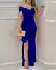 로얄 블루 벨로 인어 공식 이브닝 드레스 섹시 하트 모양 목 하이 사이드 슬릿 드레이프 현대 긴 무도회 가운 220613