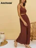 Aachoae Women Two Piece Sets Chic Solid Color Tank Tops With High Waits Wide Leg Pants Ladies Fashion Casual Outfit 220509