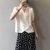 القمصان البلوزات النسائية Hzirip 2022 White French V-Neck Plus Tops Sould Sould Slevish Suples Femme Streetwear Summer All Match Casual