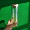 12oz 16oz 20oz klare Sublimation Doppelwandglas Becher Glitzer DIY Snow Globe Blankes Glas mit Bambusdeckel Biersaftgläser Tasse