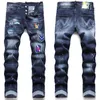 Nowi mężczyźni Slim Fit Big Diree Dżinsy męskie styl farby zniszczony chude proste nogi Umyjne zwykłe spodni dżinsowe spodnie 1010
