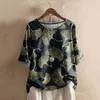 女性用ブラウスシャツチュニックTシャツの女性ゆるいカジュアルラウンドネックハーフスリーブ印刷ボタントップレディースコーラルボタンウーマン