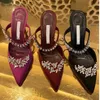 Skor stilettskor Satin Womens Luxury Wheatear Crystal Decoration Sandaler Top Quality 9cm High Evening Party Slipper 35-42 240229