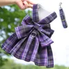 Colliers pour chiens Laisses Plaid Harnais Collier Ensemble Réglable Chiot Chaton Chat Moyen Collier Japonais Sangle De Poitrine Robe Jupe Accessoires 202