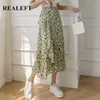 Realft Summer kjolar Kvinnlig elegant fransk stil ruffled fisktail aline hög midja justerbar onepiece blommor kjol 220611