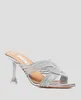 22-е качество женщин с сандал-тапочкой для сандалии скользящие каблуки Gatsbi 75-мм кристалл, вставленные металлической кожаной кожа