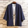 Men's Casual Shirts Chinese Style Linen Eighth-sleeve Shirt Button Hanfu Tang Suit Men's Japanese Cardigan Loose Robe CoatMen's