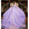 Lila Beaded Puffy Ball Gown Quinceanera Klänningar Pärlor Sweet 16 Dress Pageant Gowns Vestido de 15 Anos