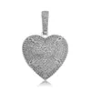 Hip Hop Full Zirconium Locking Heart Pendant Necklace Gold Silver Plated with Tennis Chain