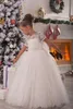 Robes de fille Mode Fleur Fille Robe Pour Mariage Ivoire Première Communion Filles À Manches Courtes Tulle Pageant Robes De Fête Enfants