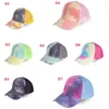 Chapeaux de fête Chapeaux de queue de cheval Femme Brodé Casquettes de baseball en maille lavée 106 Styles Tournesol Léopard Messy Bun Tie-dye Trucker HatZC1118