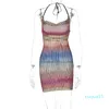 Casual Dresses Autumn Sexig Sheer Halter ryggl￶s sn￶rningskl￤nning