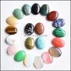 Stone Loose Beads Jewelry Natural 15X20Mm Oval Opal Rose Quartz Tigers Eye Turquoise Cabochons Flat Back For Necklace Ring Earrrings Drop De