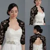 Casamento de renda preta vintage Bolero Bolero Capinho Bobo de ombros de ombros personalizados Cetin meia manga dianteira aberta para vestido de noiva