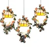 Pendellampor turkiska blommor fåglar ljus tiffan hängande lampa för vardagsrum modern fixtur hem deco kranslättare