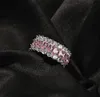 Lodowe 360 ​​Eternity Silver Pink Bling Pierścienie Mikro Pave Cubic Zirconia 14K Białe złoto Pierścień Hip Hop z pudełkiem podarunkowym