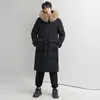 Raccoon kürk yakalı ceket uzun ceket erkek kış ceketleri parkas kapüşonlu kalın sıcak rüzgarlıklar dış giyim palto ince fit üstleri 2022 siyah beyaz
