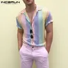 Sommer Männer Hawaiian Shirt Drehen Unten Kragen Kurzarm Casual Camisas Hombre Streetwear Fashion Tie Dye Tops INCERUN S5XL 220527