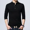 Camisetas masculinas Henley T-Shirt Men Cotton T-shirt de manga cheia Tshirt de cor sólida Topstees pescoço primavera outono