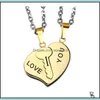 Pendant Necklaces Pendants Jewelry Broken Heart Blue Gold Couple Necklace Stainless Steel Engrave Love You Valentines Day Couples Drop Del