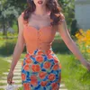 Kvinnors tankar Camis Le Palais Vintage 2022 Summer Original Orange Cotton Elastic Patchwork Fashionable All-Match Slim Chic Crop Tops Women