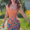 Canotte da donna Camis Le Palais Vintage 2022 Summer Original Orange Cotton Elastic Patchwork Alla moda All-match Slim Chic Crop Top Donna