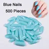 FALSE NAILS 500 stycken Blue Oval Fake Full Cover Round Acrylic Artificial Nail Tips Tryck på Finger Manicure Extension Art Tools