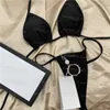 Seksi sütyen tanglar Set bayanlar metal harfler ile kravat yaz plajı bikinis kadın iç çamaşırı iç çamaşırı iç çamaşırları
