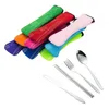 4 PCs Forks de aço inoxidável colher colher pauzinhos de viagem Ferramentas de talheres de camping portátil Faca de garfo de mesa portátil