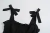 Lace-up Slim-Montering Edible Tree Svampus Folds Summer Women Black Elastic Sling Ruffle Camisole Crop Top Zipper 220519