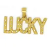 Colliers avec pendentifs porte-bonheur en cristal avec lettres dorées, bijoux scintillants, cadeaux pour hommes et femmes, breloque Hip Hop, chaînes en strass, bonne chance