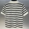 Women's Knits & Tees Embroidery Thin Stripe Hollow Out Polo Shirt Collar Short Sleeve Show Thin Knit