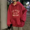 Kvinnors hoodies tröjor retro American Harajuku plus sammet vadderad päls gotisk tröja kvinnors huva lösa avslappnade långärmade strar