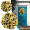 Decorative Flowers & Wreaths Pattern Bee Festival Decoration Sunflower Simulation Garland Door Hanging Mini Green Wreath Christmas Blue And