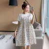 Mode d'été lâche femmes enceintes robe à manches courtes Oneck Polak Dot Patchwork maternité Aline robe en mousseline de soie en gros J220628