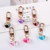 Keychains Shiny Acrylic Heart Keychain Women Girl Korean Fashion Bag Charms Keyring Love Pendant Girlfriend Trinket Key Chains Gift Enek22