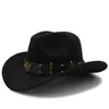 Wome Men Black Wool Chapeu Western Cowboy Hat Gentleman Jazz Sombrero Hombre Cap Dad Cowgirl Hats Size 56-58cm 220817