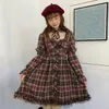 Casual jurken Mori Girl Ruffles jurk Japanse lolita vrouwen lente cosplay kostuum retro plaid wilde dagelijkse licht boog dresscasual